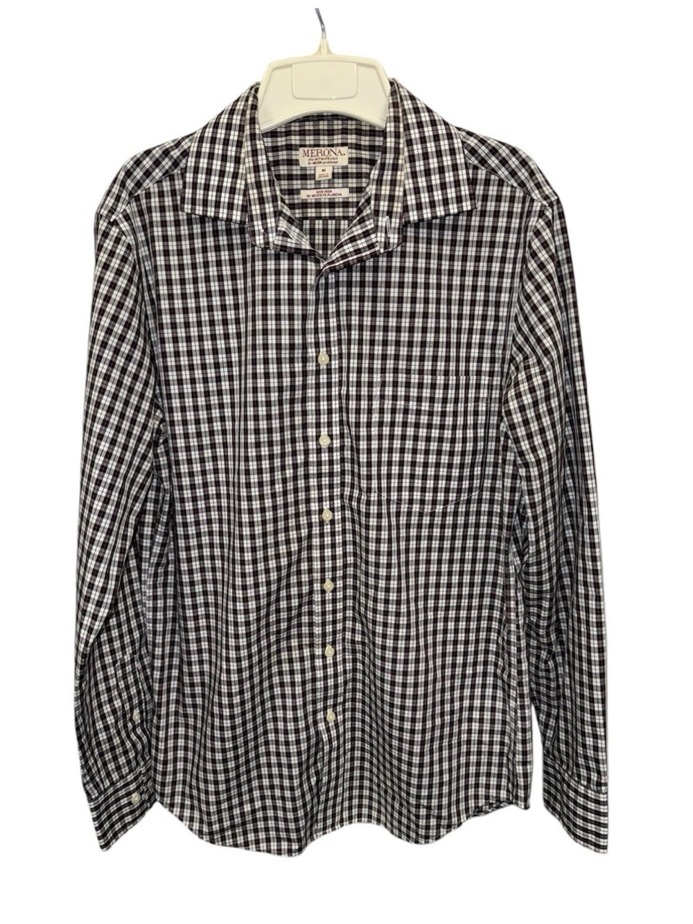 Men’s MERONA Plaid Button Down Shirt | Long Sleeve | No Iron | Size Medium